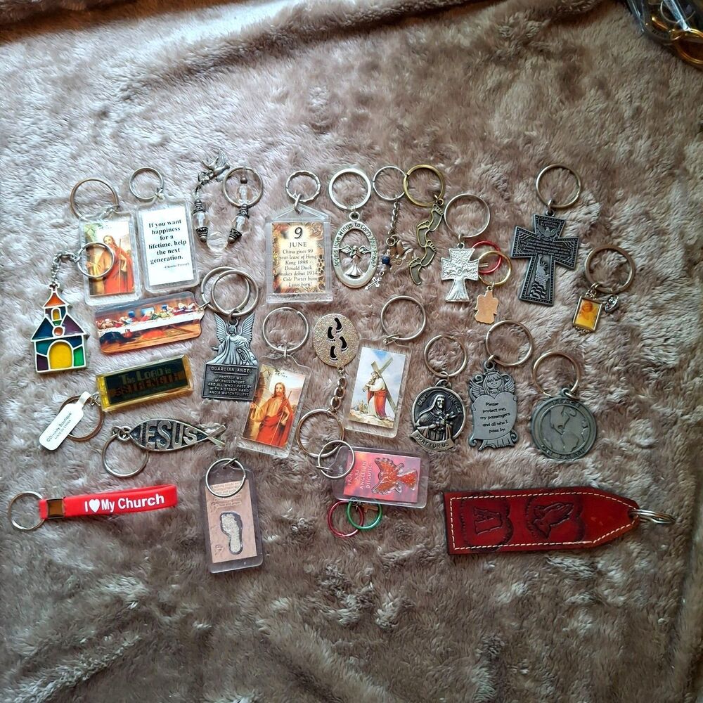 25+ Vintage Christianity / Faith Keychains - Jesus, Cross, Angels, Bible Verses
